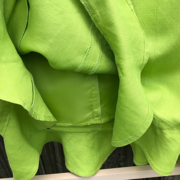 Green Linen Blend Dress Frill Hem 6 - Picture 7 of 10